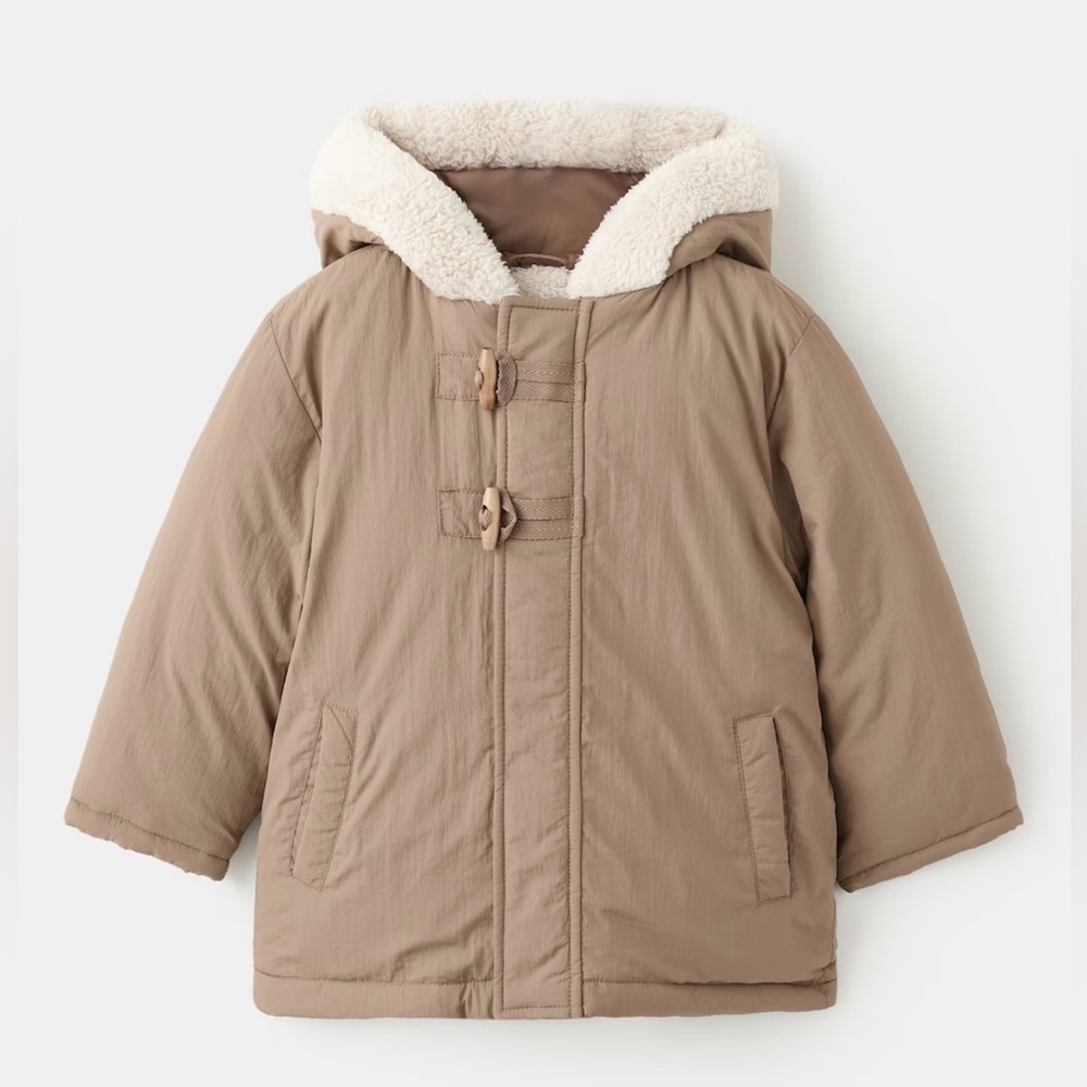 NWT Mango Kids Tan Hooded Jacket HOODED ANORAK WITH BUTTONS 5-6